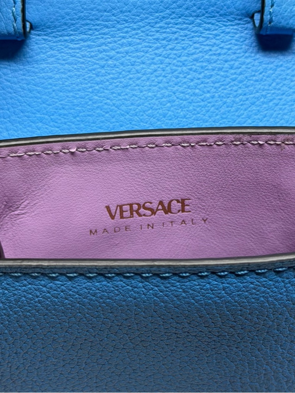 Versace La Medusa Leather Phone Crossbody Bag Blue Chain Strap Card Holder Italy - Picture 13 of 16